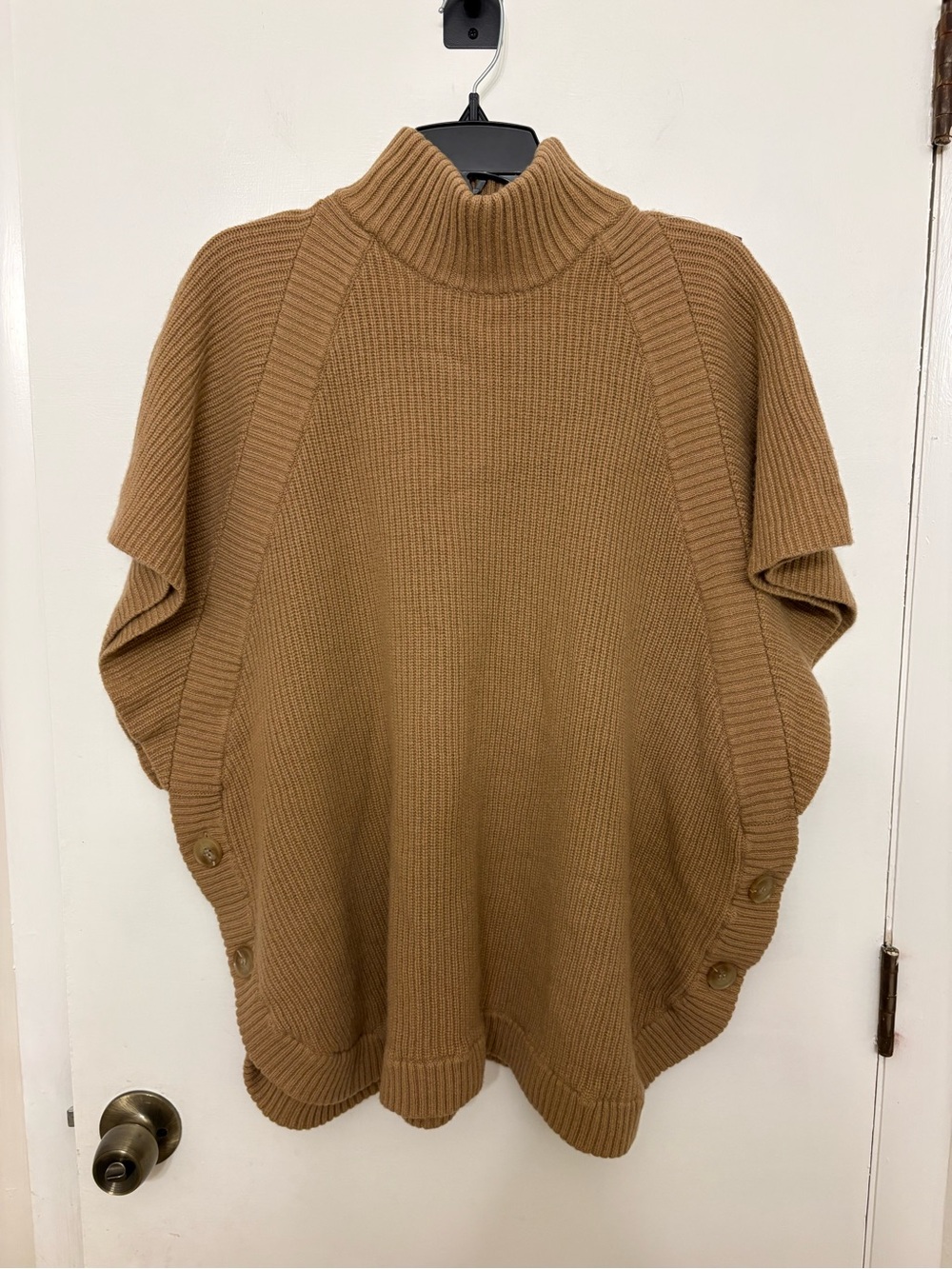 Dillards ALL 100% Wool Poncho Sweater Quiet Luxury Camel Turtleneck Cape OS
